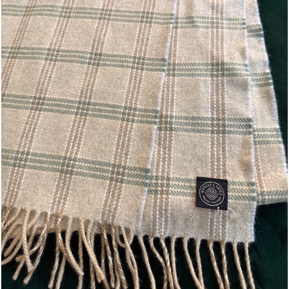 Morgan & Oates Lambswool Angora Plaid Scarf Made in UK 64x13